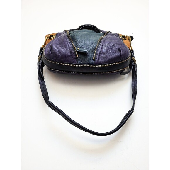 Purple Green COLORBLOCK Leather ORYANY Y2K Satchel Brass Zipper Jumbo Purse - Picture 5 of 10